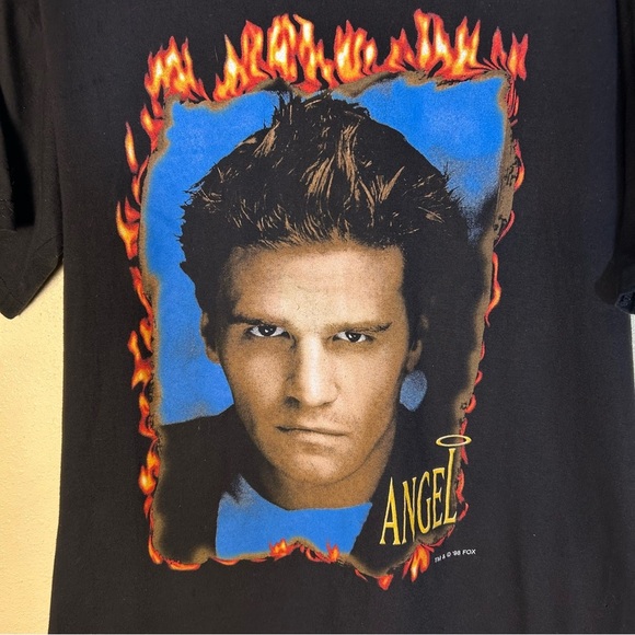 Vintage 1998 Buffy the Vampire Slayer Angel Big Face Promo T-shirt Size M Black - Picture 5 of 11